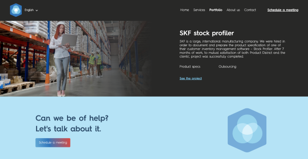 Stock profiler-gedeelte op de Product District website