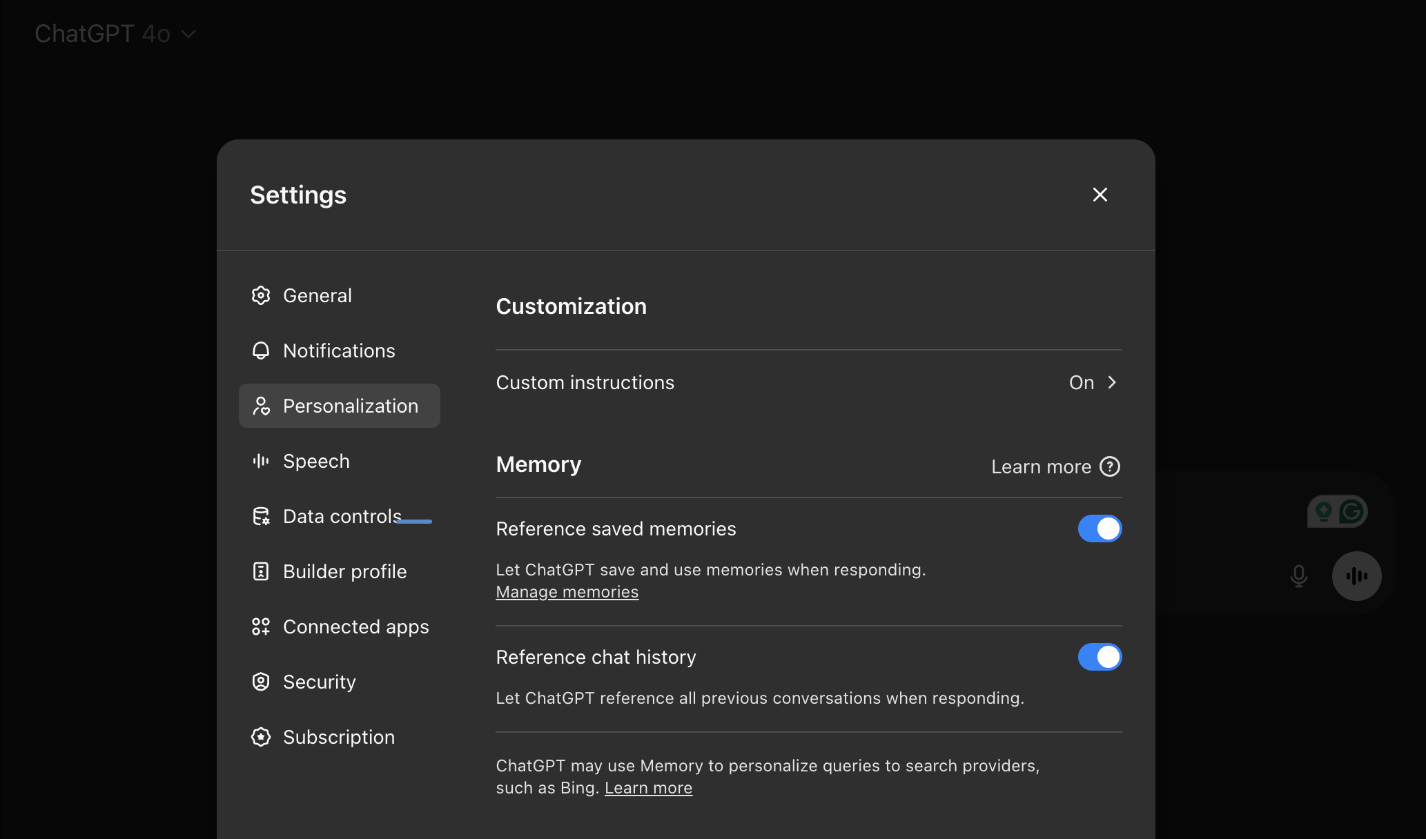Settings customizing