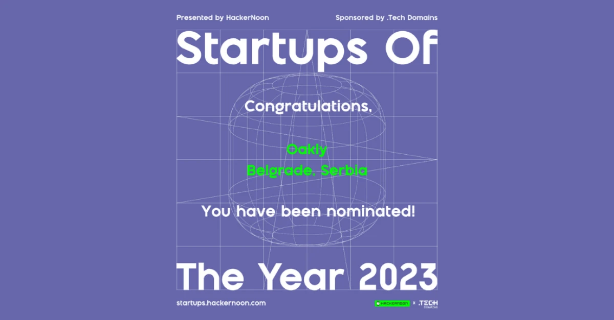 Oakly Team has been nominated for HackerNoon's 2023 Startup Of The Year!